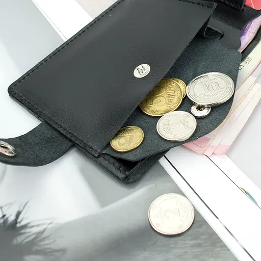 Портмоне мужское кожаное "Ukraine" на кнопке патриотичное черное - фото 4