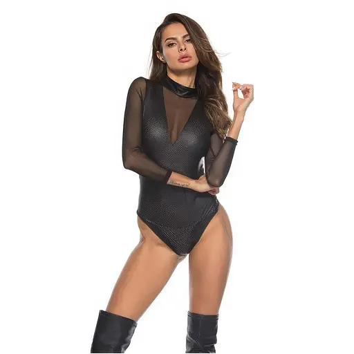 Боді еластичне латексне з довгими рукавами S/M Чорний K000339 - фото 3