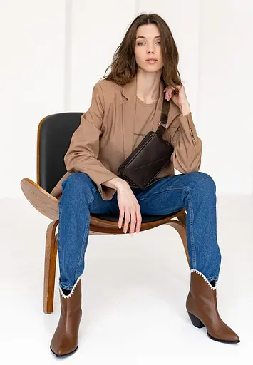 Шкіряна поясна сумка Dropbag Mini темно-коричнева - фото 7