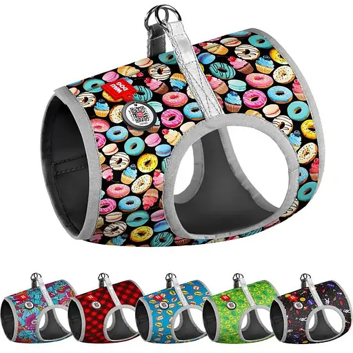 Шлея для собак Waudog Clothes м'яка з QR паспортом, малюнок "Пончики", XS2 - фото 4