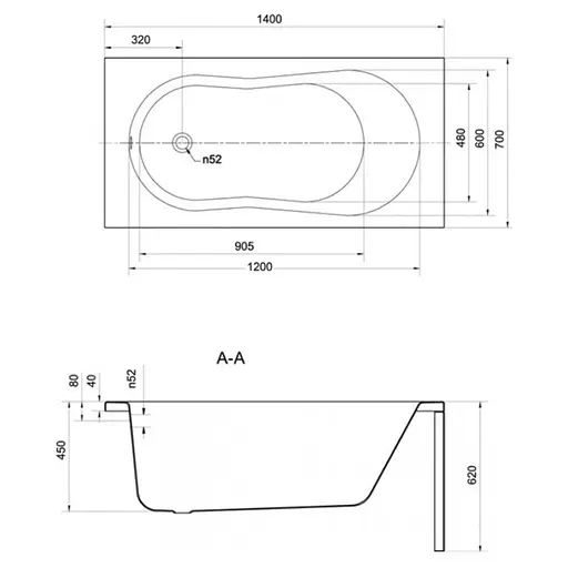 Ванна акрилова Cersant Mto 140x70 - фото 2