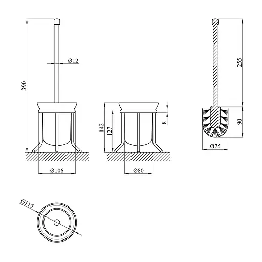 Йоржик для унітазу підлоговий Kroner KRM Rizze - ACG323 CV022911, Хром - фото 2