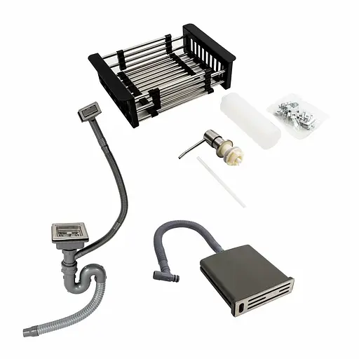 Кухонная мойка 75x46 PVD черная с подставкой для ножей Platinum Handmade HSB (квадратный сифон 3,0/1), Черный - фото 8