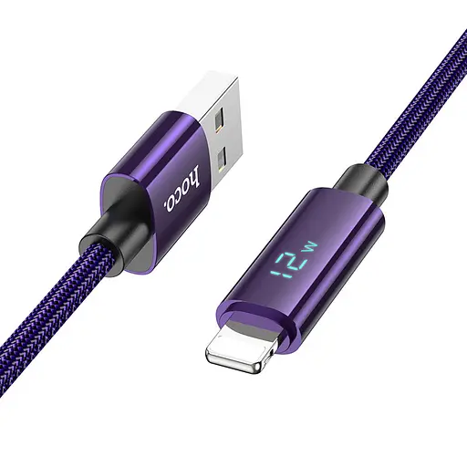 Дата кабель Hoco U125 Benefit 2.4A USB to Lightning with display (1.2m) Purple - фото 2