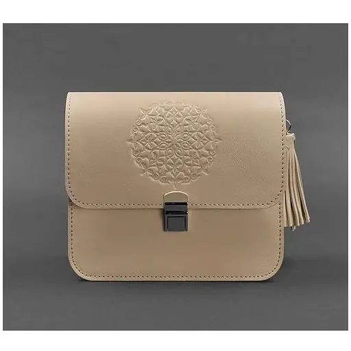 Шкіряна жіноча бохо-сумка Лілу світло-бежева краст - фото 1