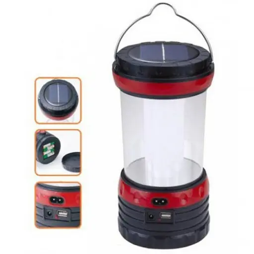 Кемпинговый фонарь лампа аккумуляторная Yajia YJ-5835DT с солнечной встроенной панелью с функцией USB красный - фото 2