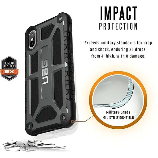 Оригінальний протиударний чохол UAG Monarch для iPhone XS / iPhone X Grey IPHX-M-GR - фото 4