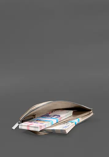 Кожаный портмоне-купюрник на молнии 14.1 светло-бежевый - фото 3