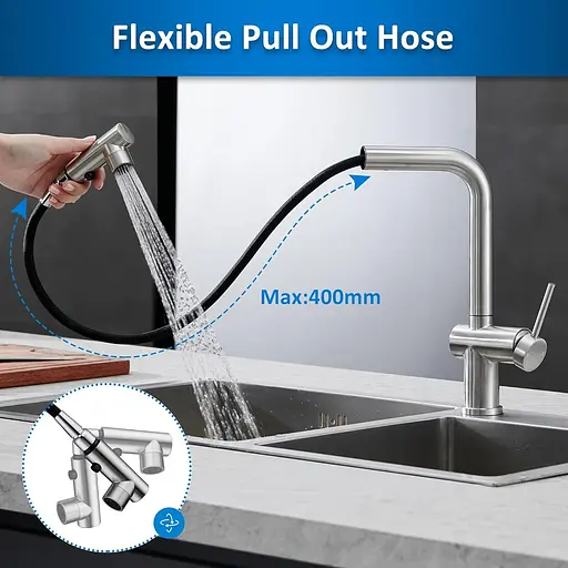 Смеситель YardMonet Kitchen Tapen Выдвижной кран Кухня 360° Вращающаяся раковина Смеситель Кухня с душем 3 режима Смеситель - фото 2