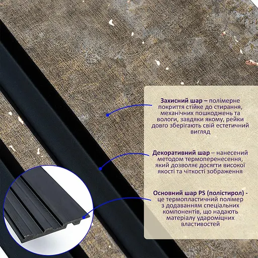 Рейка декоративная Wall Sticker PS 2900х120х12 мм Серо-коричневый с золотыми вкраплениями SW-00002138 - фото 2