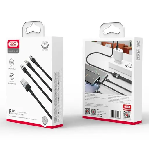 Кабель 3-в-1 XO NB-Q191 Lightning / Micro / Type-C 1.2 м Черный - фото 3