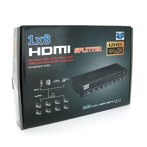 Активный HDMI сплиттер Voltronic 1=>8 портов, 4K X 2K, 1080р, 1,4 версия, Box - фото 2