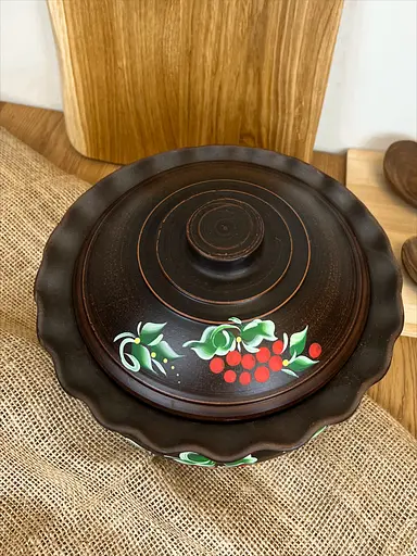 Макітра хвиля з кришкою 2.5 л керамічна (глиняна) Калина - фото 2