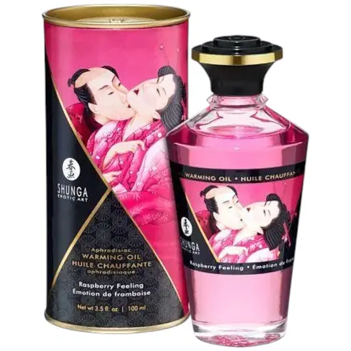 Розігріваюче масло Shunga Aphrodisiac Warming Oil Raspberry Feeling без цукру, смачне 100 мл