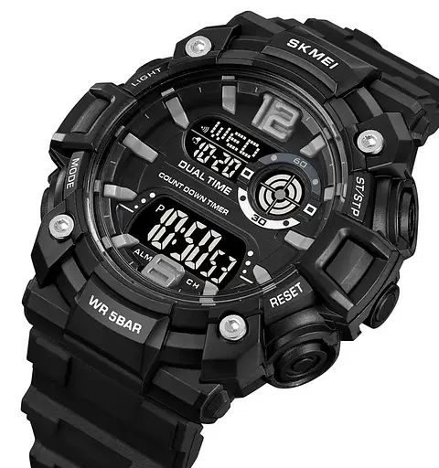 Часы мужские спортивные наручные Skmei 2018 (Черный с черным циферблатом) - фото 4