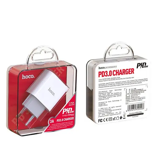 Мережевий зарядний пристрій Hoco C76A Plus Speed source PD20W charger білий - фото 2