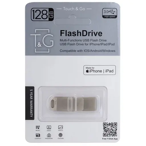 Флэш-драйв T&G 008 Metal series USB 3.0 - Lightning 128GB серебристый