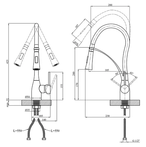 Змішувач для кухні Kroner KRP Ersel - SCH03393BLK (CV033799) - фото 9