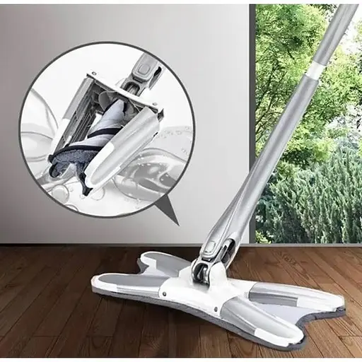 Швабра бабочка лентяйка X-type mop с автоотжимом, телескопической ручкой и насадкой из микрофибры - фото 9