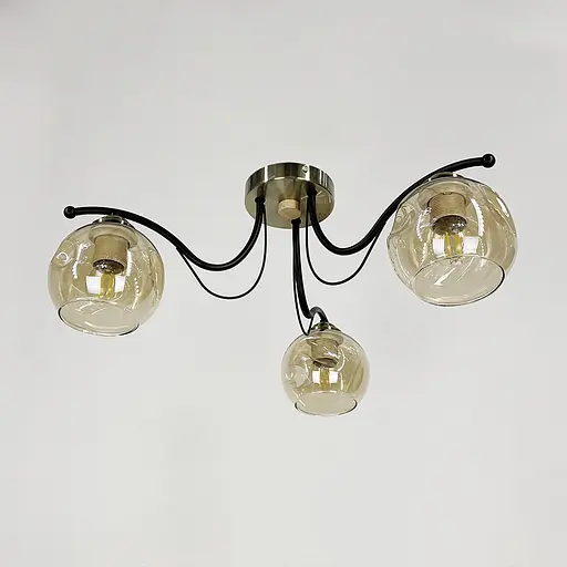 Люстра в чорному корпусі із 3-ма янтарними плафонами Line.F 7075/3 AB+BK+AB - фото 1