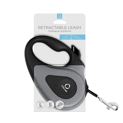 Повідець-рулетка CoLLaR для собак розмір L 50 кг 5 м світловідбивна стрічка чорний - фото 3