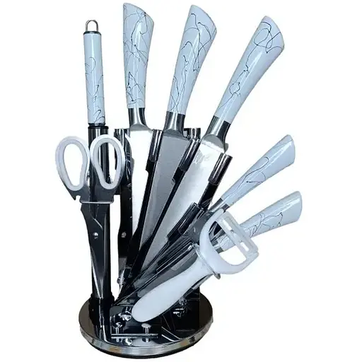 Белый Набор столовых ножей+ножницы+чистка 9 предметов