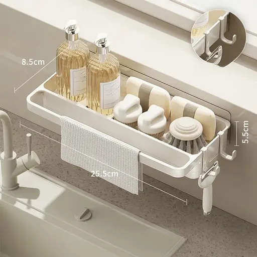 Yominerr Кухонна раковина для зберігання, автоматична зливна висувна полиця для губки, зберігання для зберігання, злив для мила - фото 2