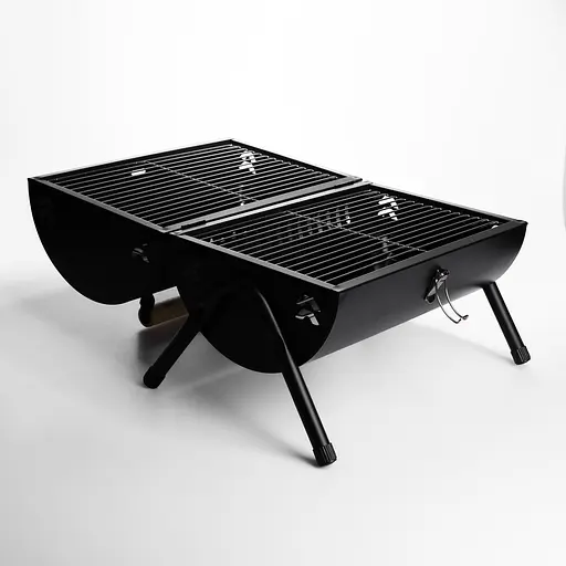 Вугільний гриль двосторонній портативний з решіткою Yiwu 38х25х35 см чорний універсальний для пікніка похідний розкладний BQ-1 - фото 4