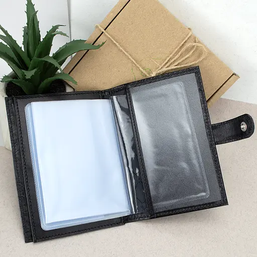 Обложка на паспорт и права кожаная 2 в 1 на кнопке черный питон - фото 4