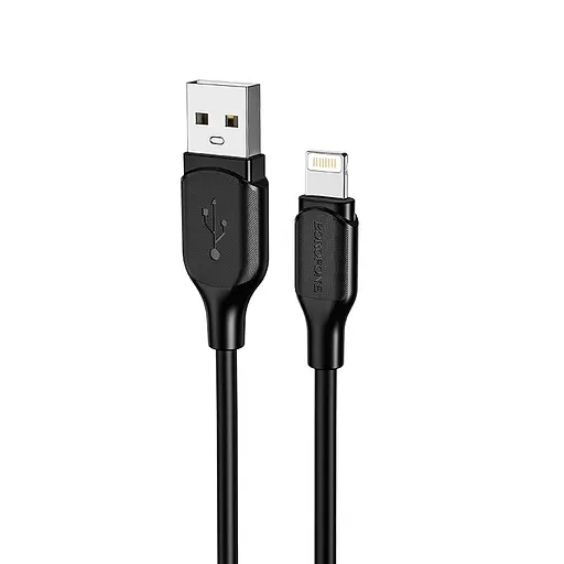 Кабель BOROFONE BX42 USB to iP 2.4A, 1m, silicone, TPE connectors, Black - фото 1