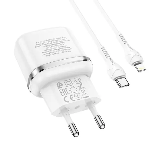 Адаптер HOCO Type-C для Lightning Cable Victorious 1-й port charger set N24 |1Type-C, 20W/3A, PD/QC| - фото 6