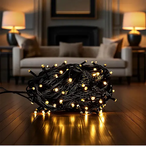 Новорічна гірлянда кімнатна нитка Garlando Pro W220LED22MBY 22 м 220 LED чорний провід Жовте світло