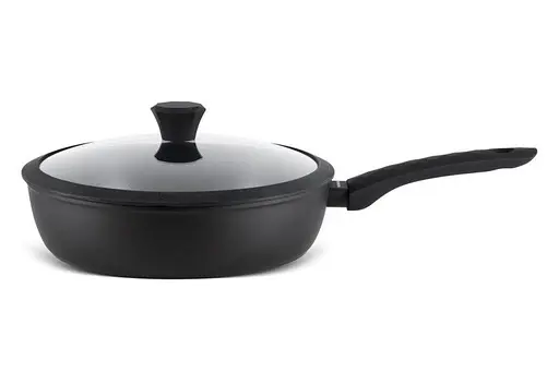 Глубокая сковорода с крышкой Benson BN-446 ⌀ 28см 7.5см алмазное антипригарное покрытие Черная - фото 1