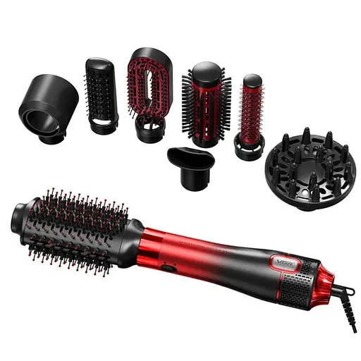 Електрична фен-щітка VGR V-488 для укладання волосся 8в1, 1000-1100Вт Червоний / Чорний - фото 2