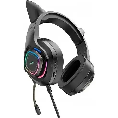 Наушники Hoco W107 Cute Cat Luminous Cat Ear Gaming Headphones черно-зеленые 6931474791269 - фото 3