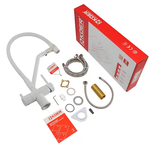 Смеситель для кухни на две воды с гибким изливом Koer KB-72006-03 KR3381 Белый матовый - фото 2