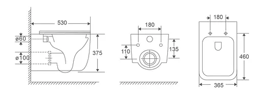 Унитаз подвесной Mixxus Premium Diverse-0301-T1 Black 530x365x373 мм, система смыва Tornado 1.0 MP6600, Черный матовый - фото 2