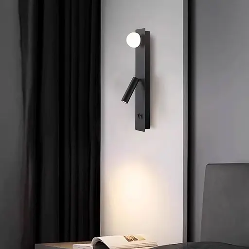 Чорне бра з білим плафоном та спотом на 2 вимикачі 40х8 см Line F Арт. B91/2 BK - фото 1