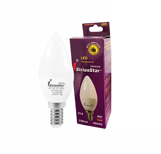 Светодиодная лампа SIRIUSSTAR 3208 С37 4W-4000K-E14