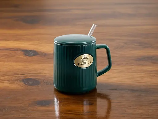 Кухоль порцеляна Interos Fashion з кришкою зелений 420 мл (1146) - фото 2