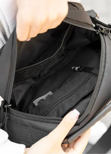 Женская сумка через плечо бананка Sambag Flex Pro черная 30×17×15 см (85451065) - фото 8