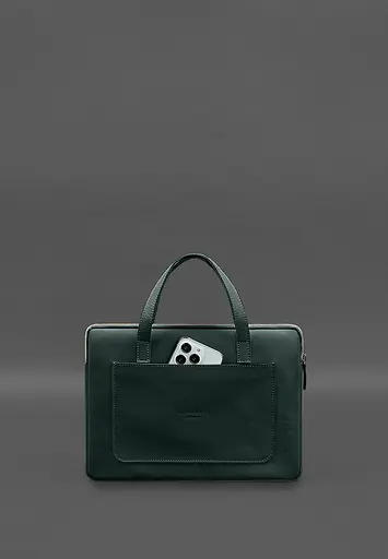 Кожаный чехол BlankNote с ручками для ноутбука 13 дюйм Зеленый - фото 3