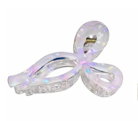 Заколка-крабик для волосся Бантик 11 см прозорий акрил з вкрапленнями Перламутровий - фото 1