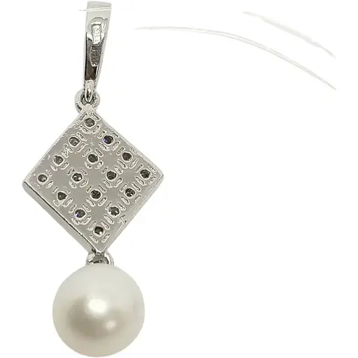 Серебряная подвеска Qvaliz с жемчугом и фианитами. П00126