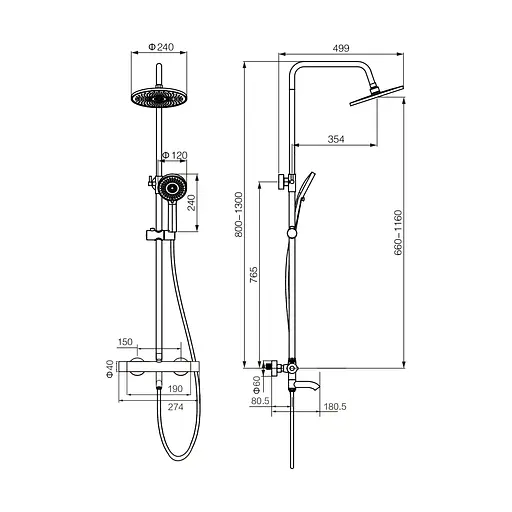 Душевая система VBI Milano chrome с термостатом и изливом VBI-050111CH, Хром - фото 2