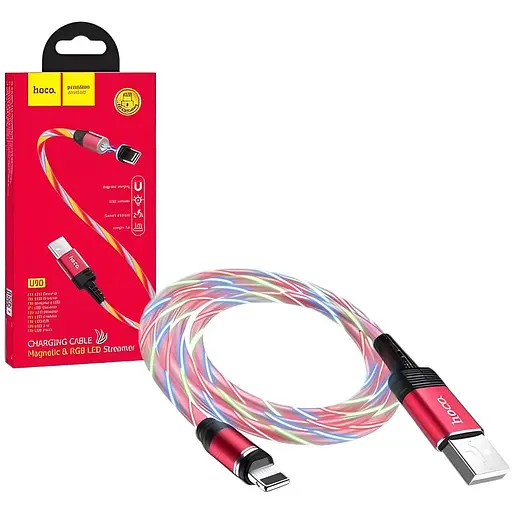Магнітний кабель Hoco U90 Lightning USB Magnet Cable рожевий