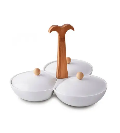 Менажница с крышками Lefard 944-006 столовый набор посуды 3 секции Белый - фото 1