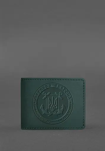 Кожаный переплет на удостоверение Морской охраны зеленый Crazy Horse - фото 2