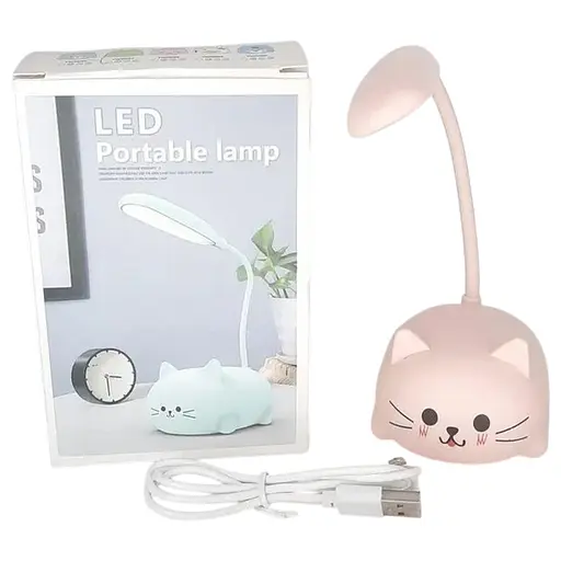 Настільна акумуляторна лампа у вигляді котика HI-23 рожева