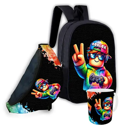 Набір дитячий Роблокс «Roblox» рюкзак 36х27см сумка-бананка, кружка з принтом для хлопчика (01587)